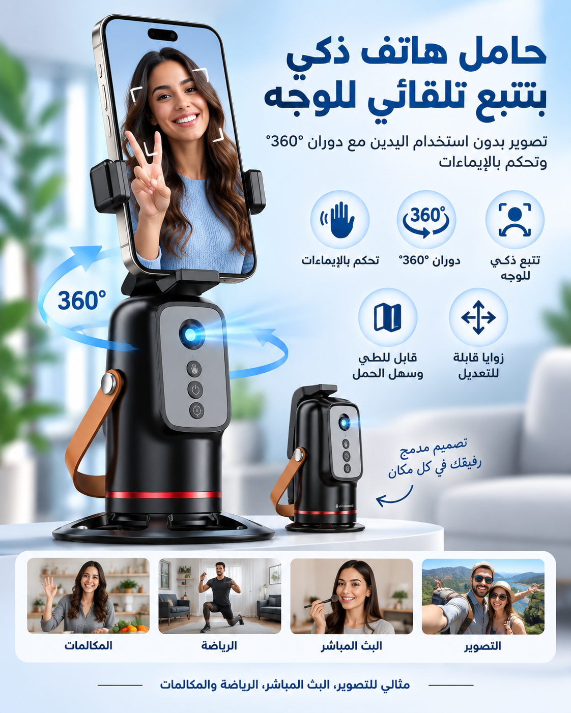 حامل الهاتف الذكي – متابعة تلقائية للوجه 360°