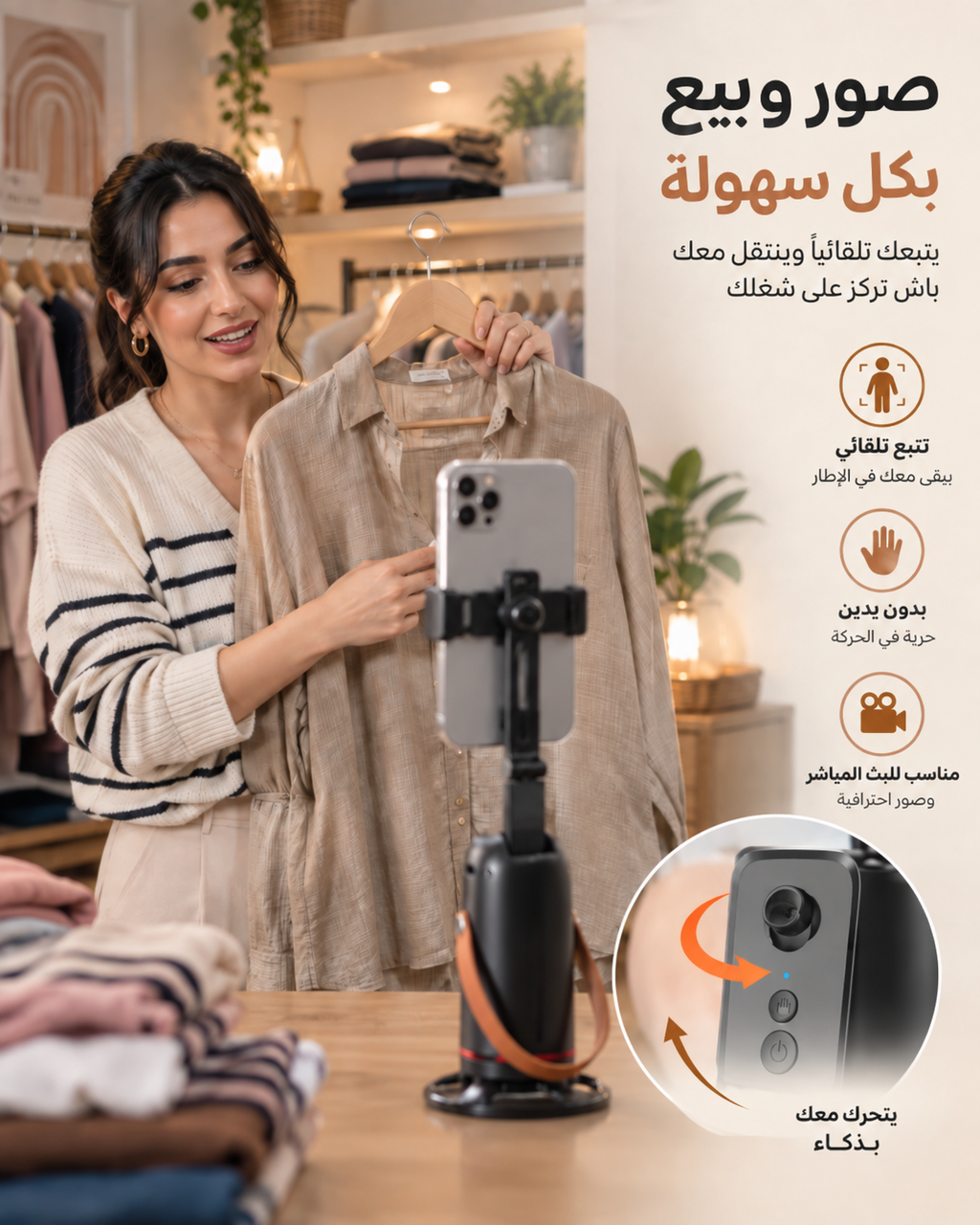 حامل الهاتف الذكي – متابعة تلقائية للوجه 360°